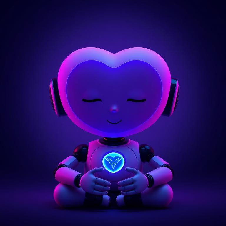 LOVE-E in Calm mood, heart glowing Indigo