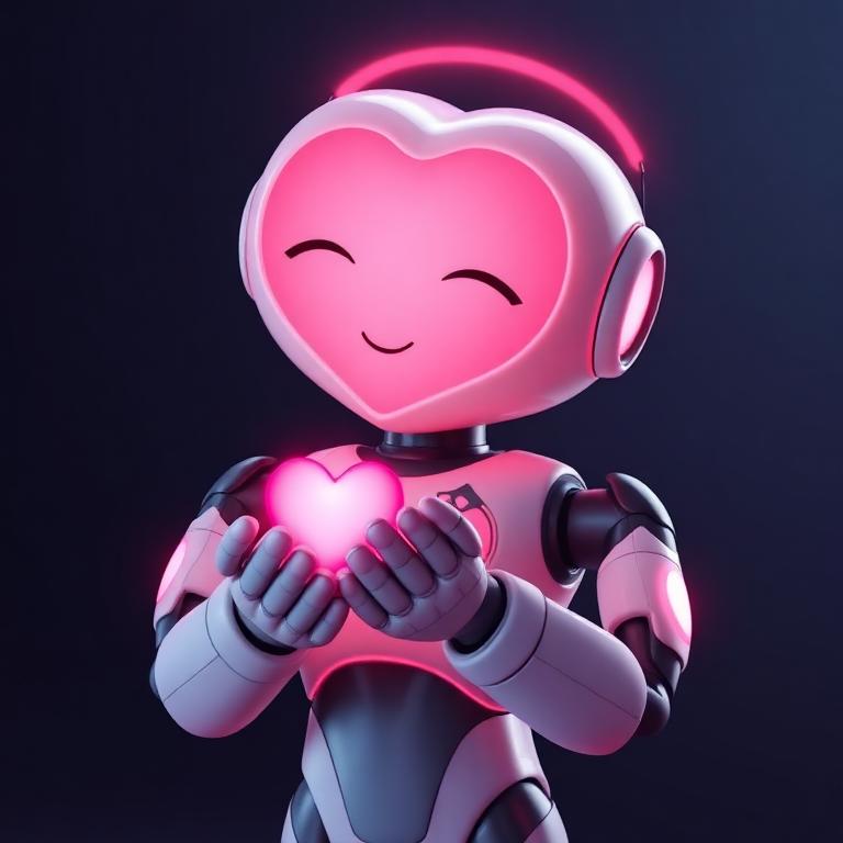 LOVE-E in Caring mood, heart glowing Rose